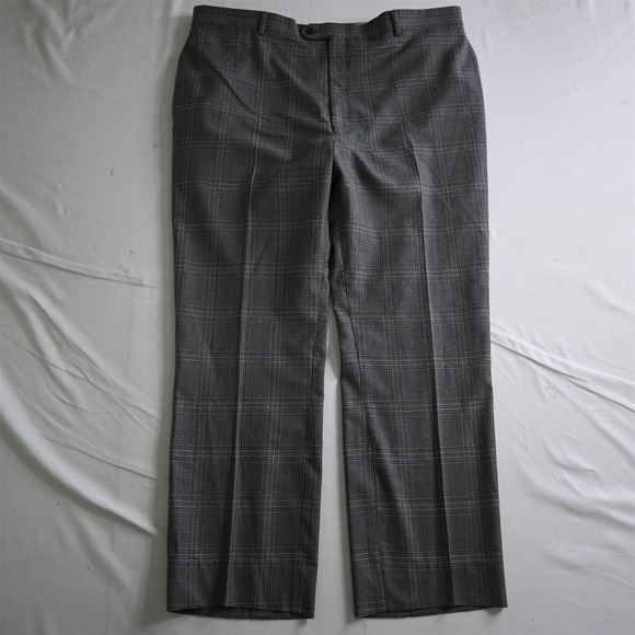 Hart‎ Schaffner Marx 40x30 Brown Gray Glenn Check USA Made Wool Mens Dress Pants